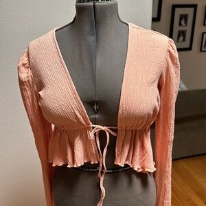 URBAN OUTFITTERS - dress: cream open knit strappy mini w sheer bottom - L